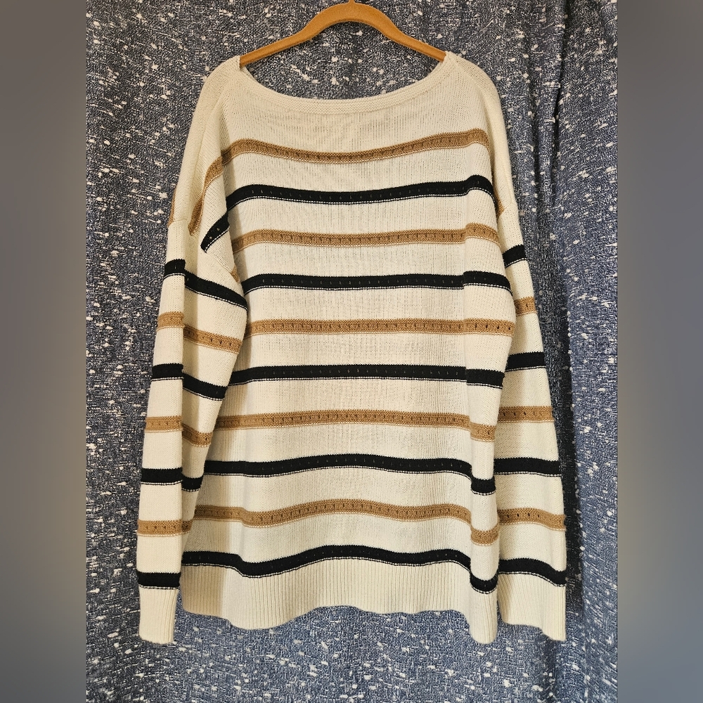 Zeagoo Black and Tan Crew Neck Sweater with Stripes Plus Size 2XL - Picture 4 of 5